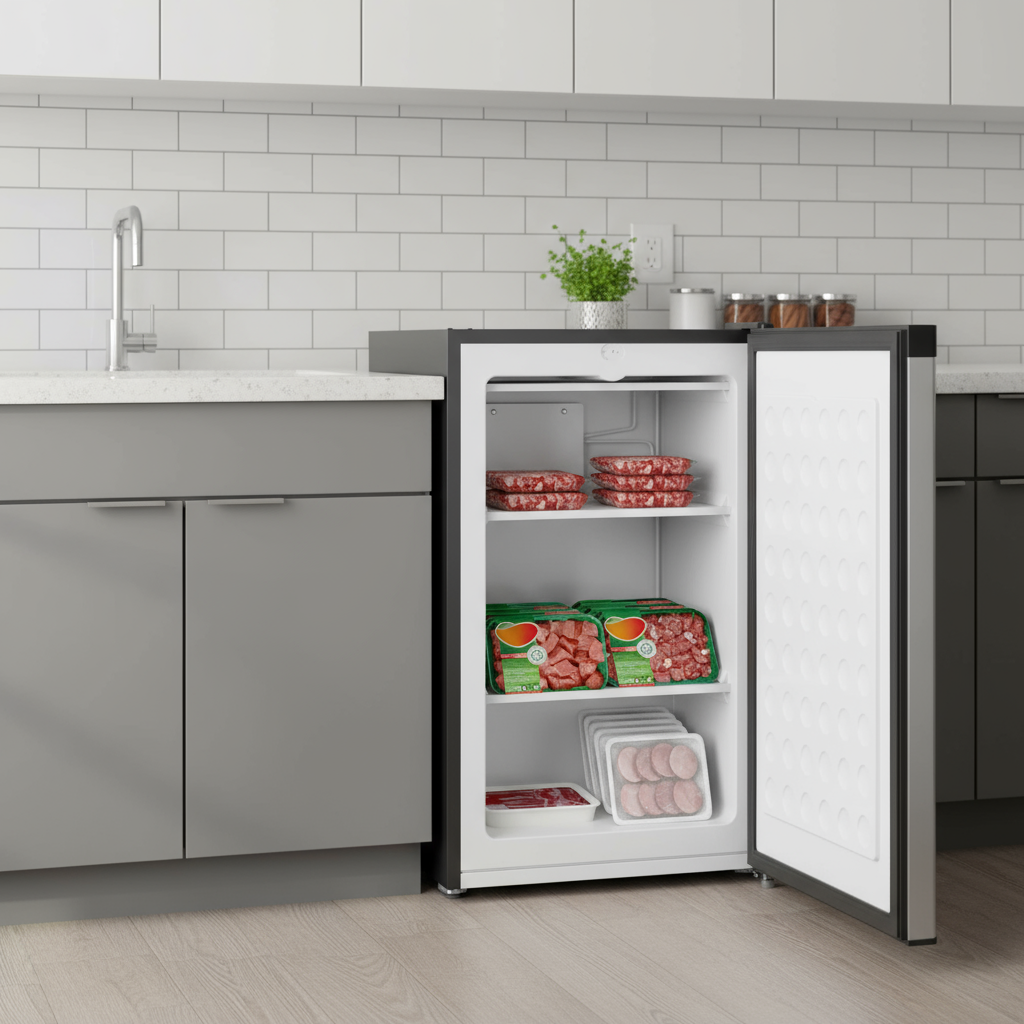 HOMCOM Upright Freezer, 3.0 Cubic Feet Compact Mini Freezer with Reversible Single Door and Adjustable Thermostat, Small freezer for Home, Dorm, Apartment, Home Office, Silver