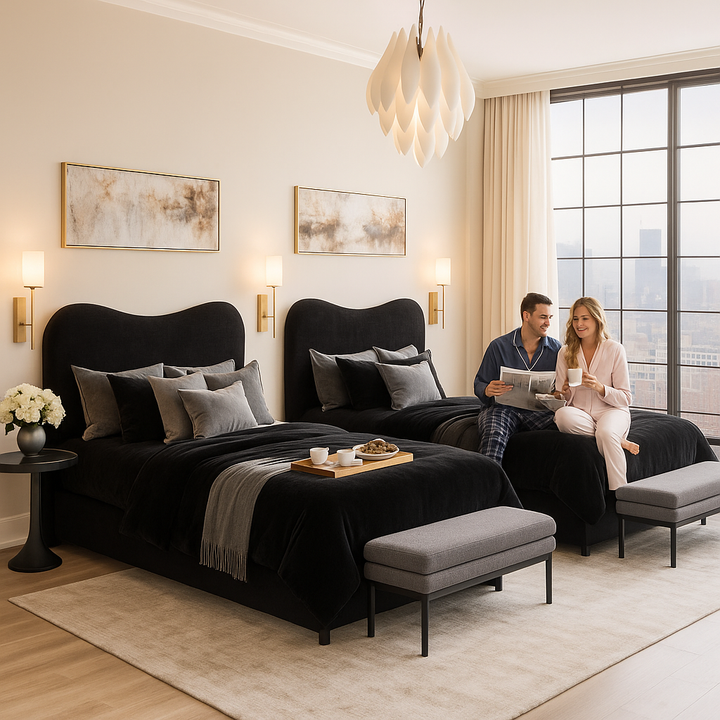 Velvet Luxe King Bed – Modern Black Statement | King Bed Frame | Trufairs