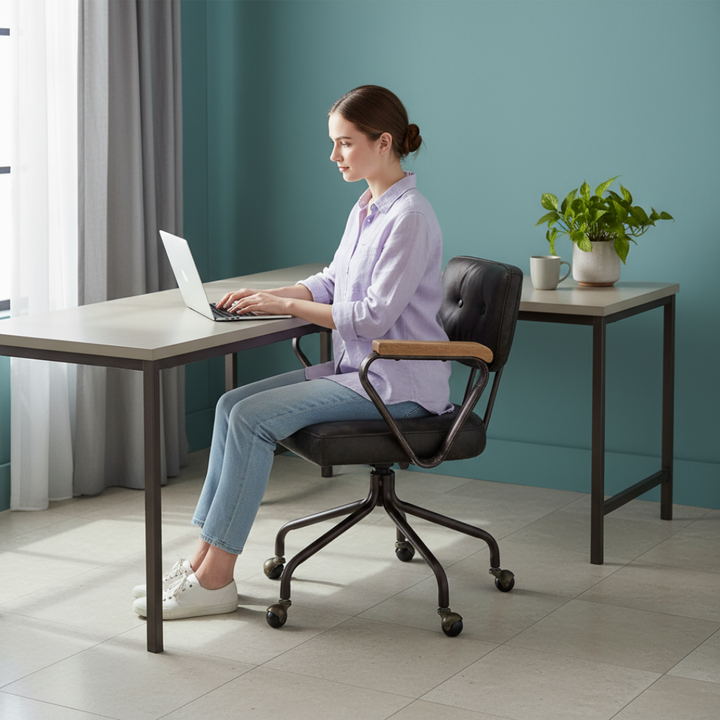 Brown Adjustable Swivel Leather Rolling Executive Office Chair