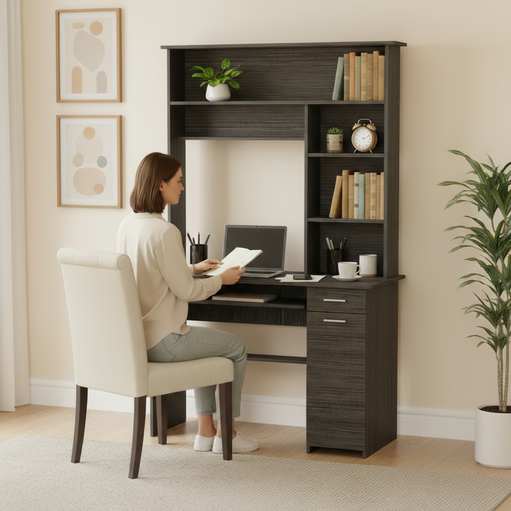 43" Gray Computer Desk With Hutch