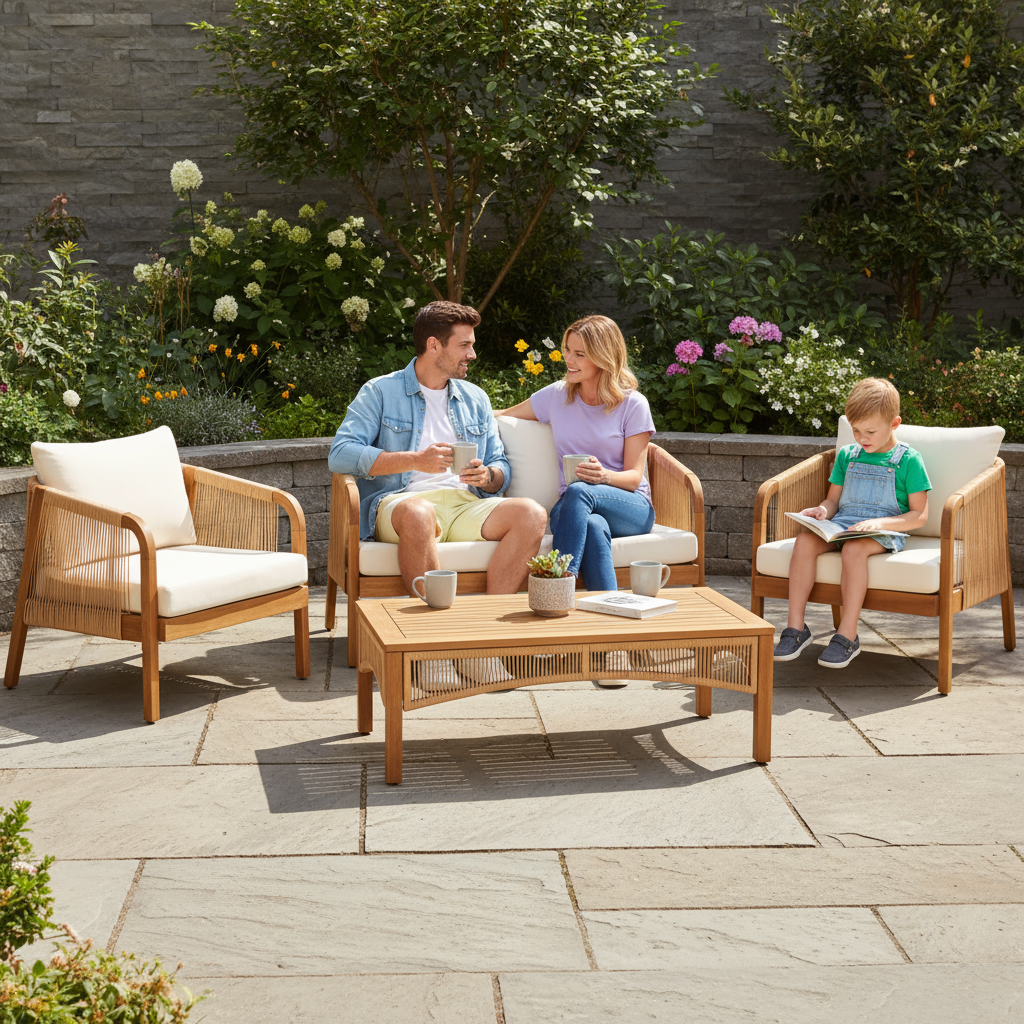 Exclusive 4-Pieces Acacia Wood Patio Furniture Set - Premium Deep Seating Outdoor Collection