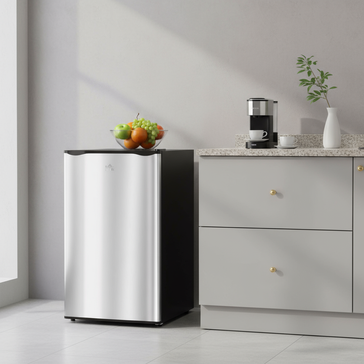 HOMCOM 3.2 Cu.Ft Mini Fridge Freezer, Single Door with Adjustable Thermostat, Reversible Door for Dorm, Silver