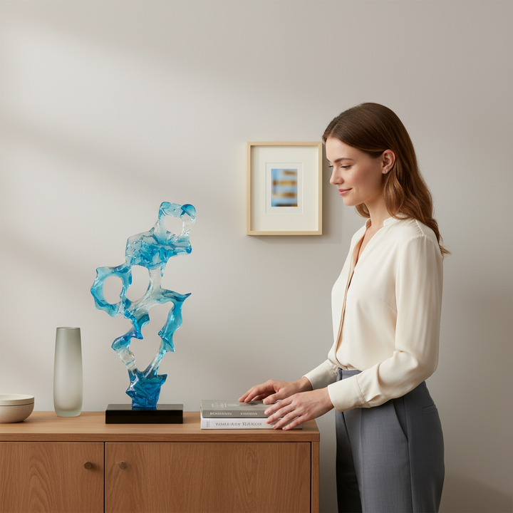 Clear Blue Resin Sculpture