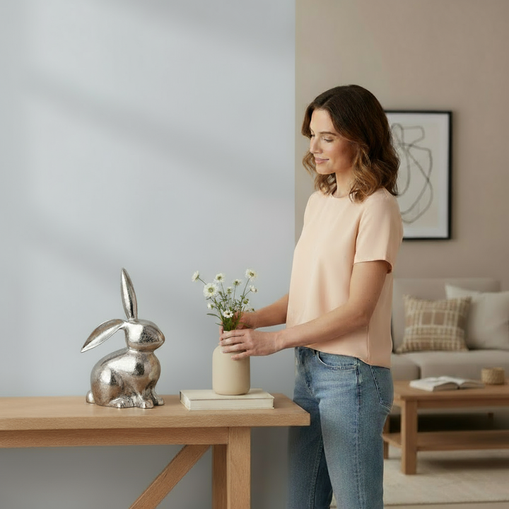 9" Silver Aluminum Rabbit Tabletop Sculpture