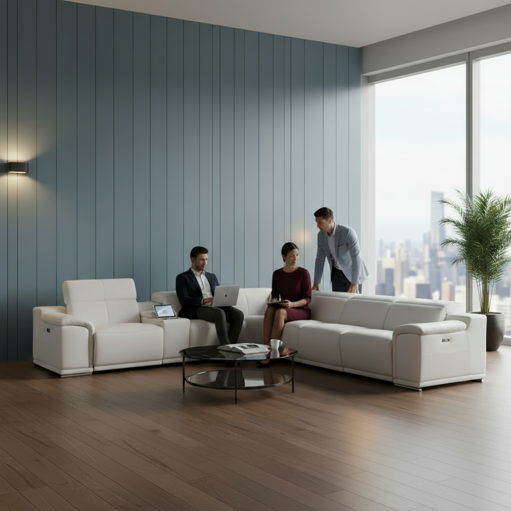 White Italian Leather Power Reclining U Shaped Seven Piece Corner Sectional With Console