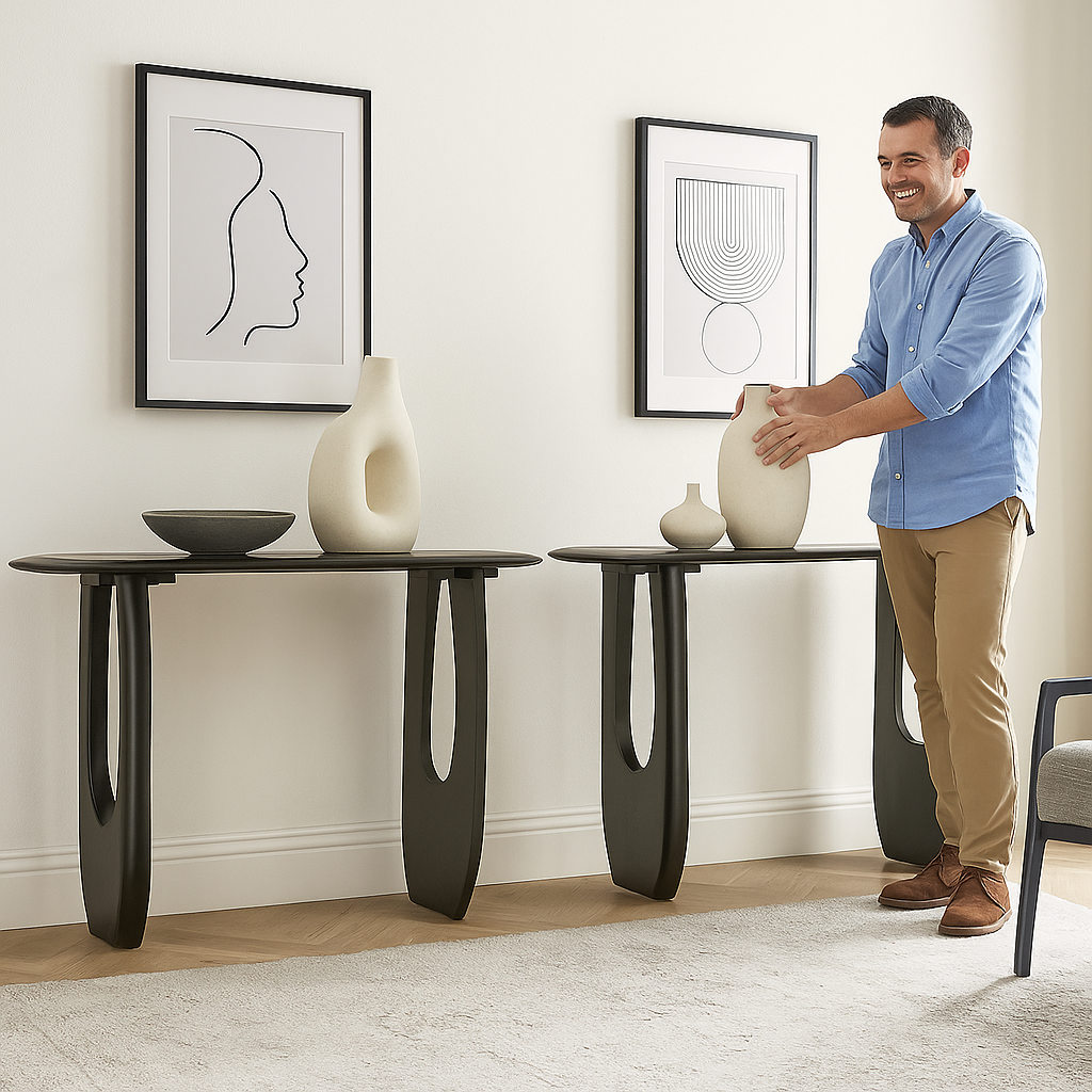 Minimalist Console Table – Matte Black Painted Wood | Entryway & Living Room | Trufairs