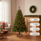 6FT Grass Green Christmas Tree, Large Branches Pine Tree, Pre-Lit Set with Tree & Garland & Wreath, Artificial Christmas with Pine Cones, Hinged Xmas Tree , for Holiday Party Ofiice Home