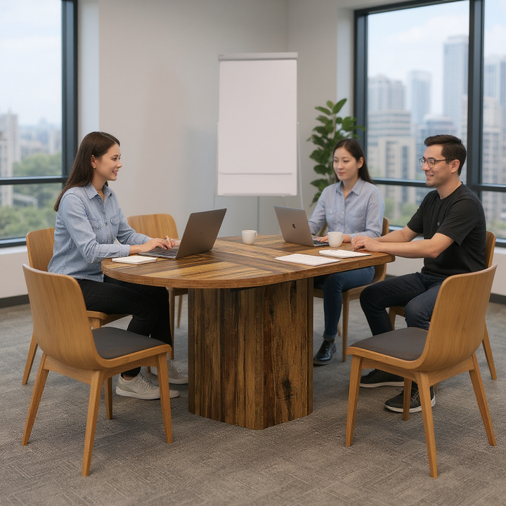 55.12 Inches Oval Conference Table – Rustic Wood Design for 4-6 People | Professional Office, Meeting Room Furniture | Trufairs