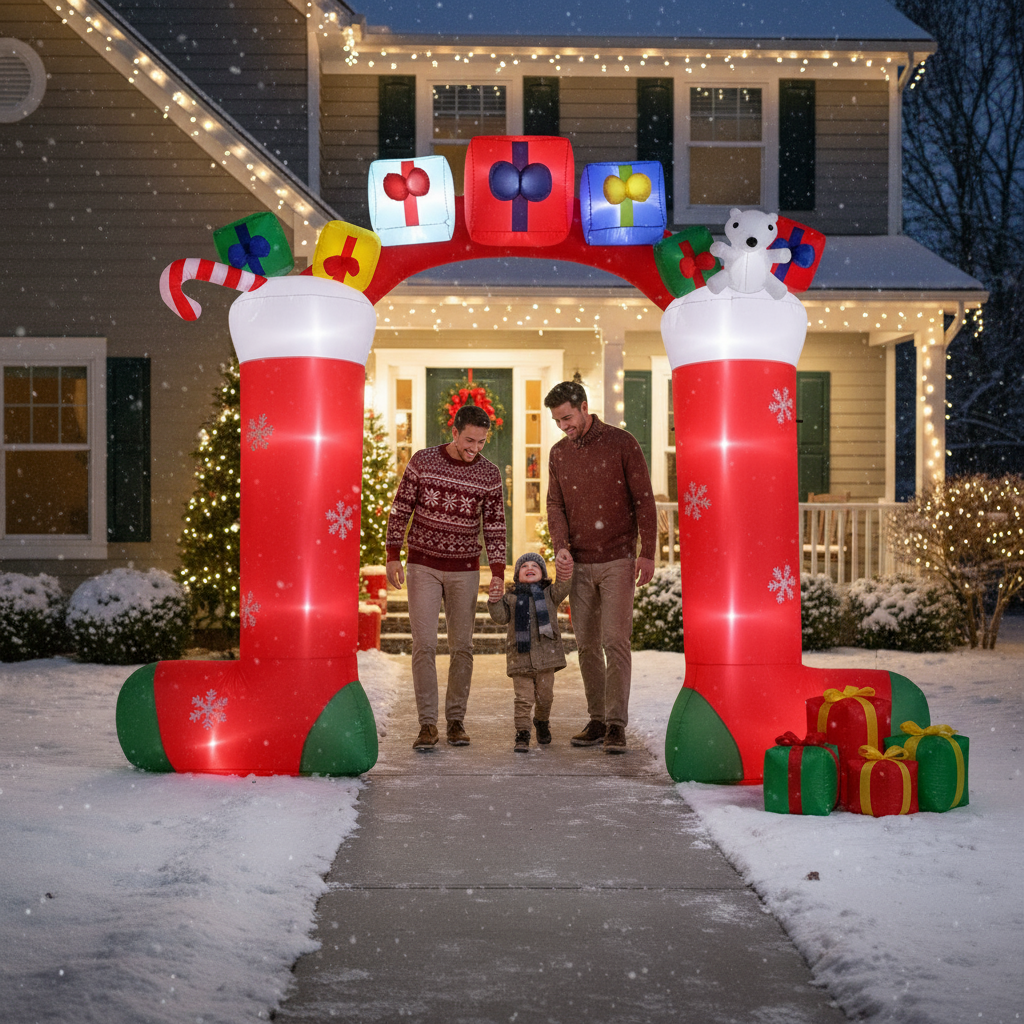 9ft Christmas Socks Arch 11 LED Lights Christmas Festive Arch Decoration 24.00W Festive Atmosphere Inflatable Air Model