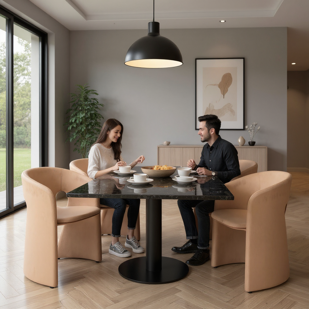 Tan Upholstered Dining Chair – Durable Vinyl & Steel Frame | Dining Room Seating | Trufairs