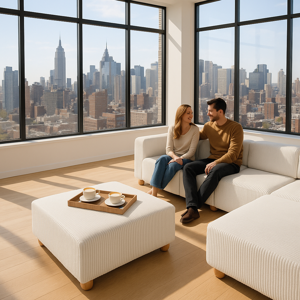 Corduroy Cube Ottoman – Plush White Seating | Modern Ottoman | Trufairs