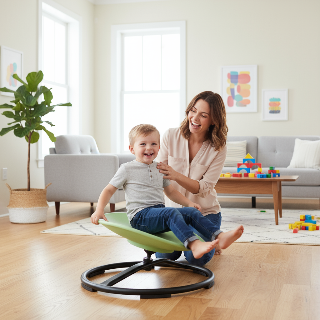 VEVOR Kids Swivel Chair, 220 LBS Capacity, Sensory Spinning Chair, Autistic Kids Sensory Toy Chair with Non-Slip Metal Base, Toddler Sit and Spin Chair for Coordination Balance Focus Training Green