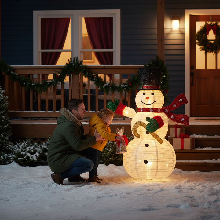 4ft Lighted Pop-Up Snowman, Large Christmas Holiday Decoration w/ 100 LED Lights, Top Hat, Scarf for Outdoor Lawn Yard Xmas Decor
