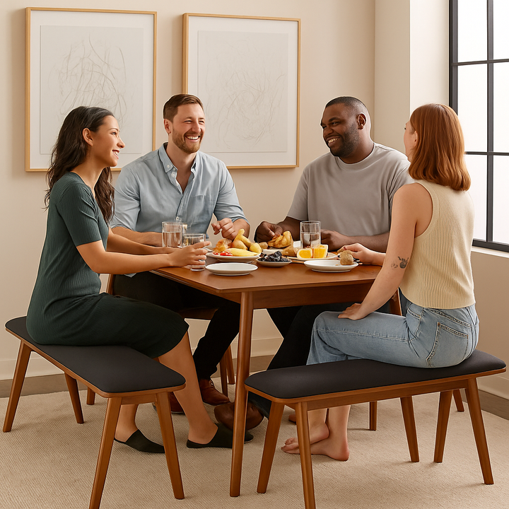 Modern Utility Bench – Black Comfort & Walnut Finish | Designer Bench | Trufairs