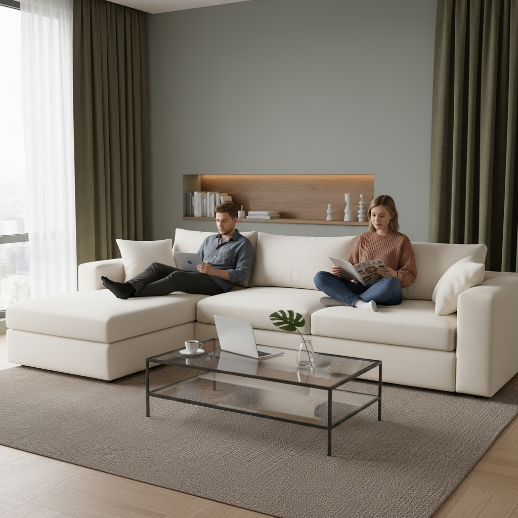 109″ Modular Sectional Sofa – Cream L-Shape Modern Sofa | Trufairs