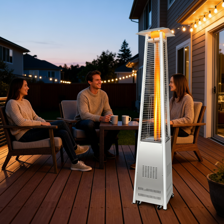 42; 000 BTU Stainless Steel Pyramid Patio Heater With Wheels
