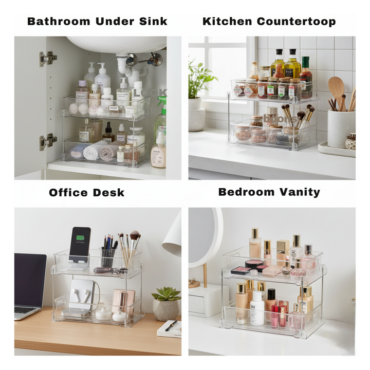 3 Pack Bathroom Plastic Storage Organizer – 2 Tier Bathroom Cabinet Storage Drawers | Vanity & Under Sink Organizer | Kitchen under sink organizer | Trufairs