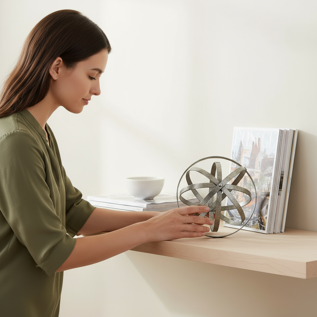 8" Speckled Gray Metal Orb Decorative Tabletop Sculpture