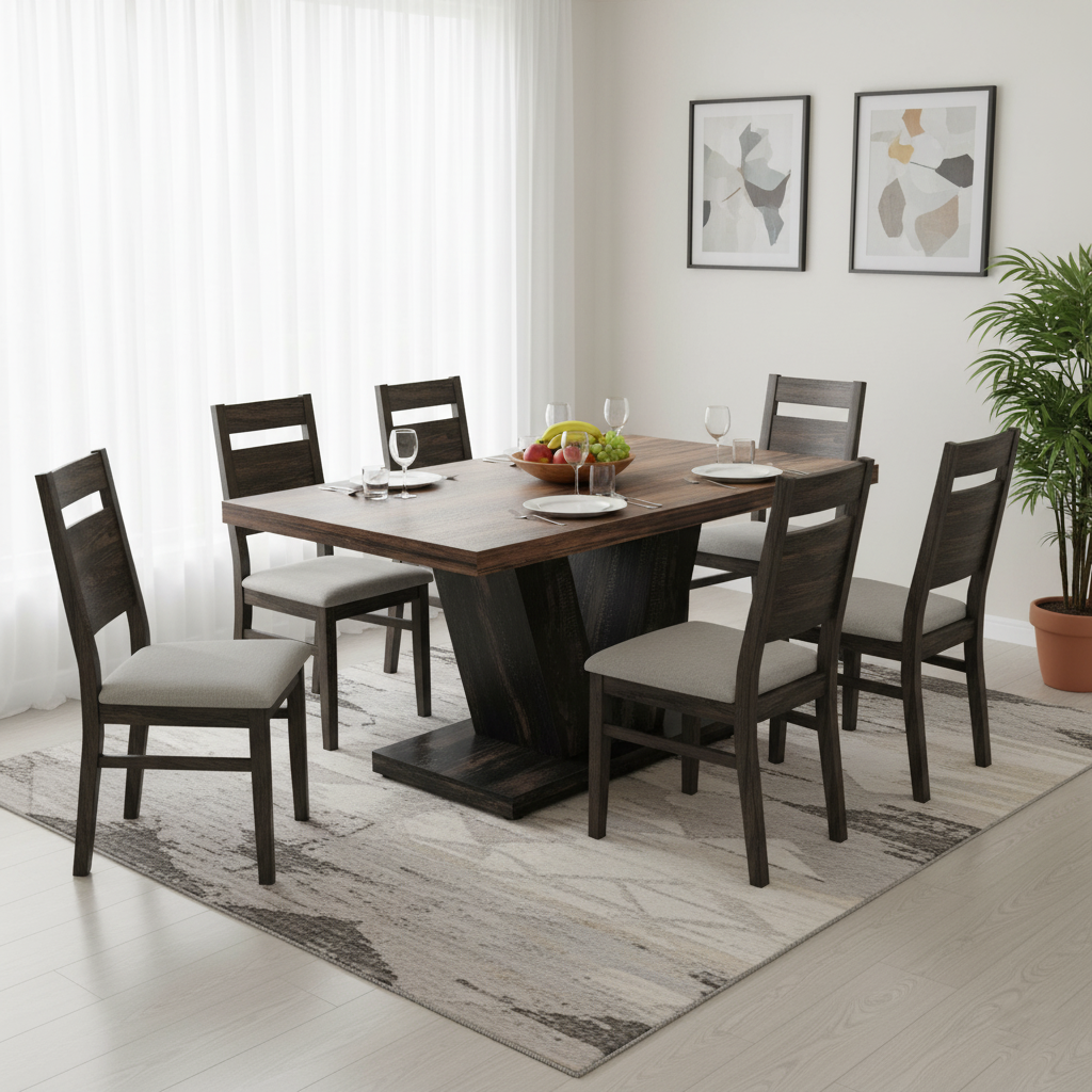 47-Inch Dining Table for 4, Black Kitchen Dinner Table with Heavy Duty Pedestal, Farmhouse Wooden Eating Table
