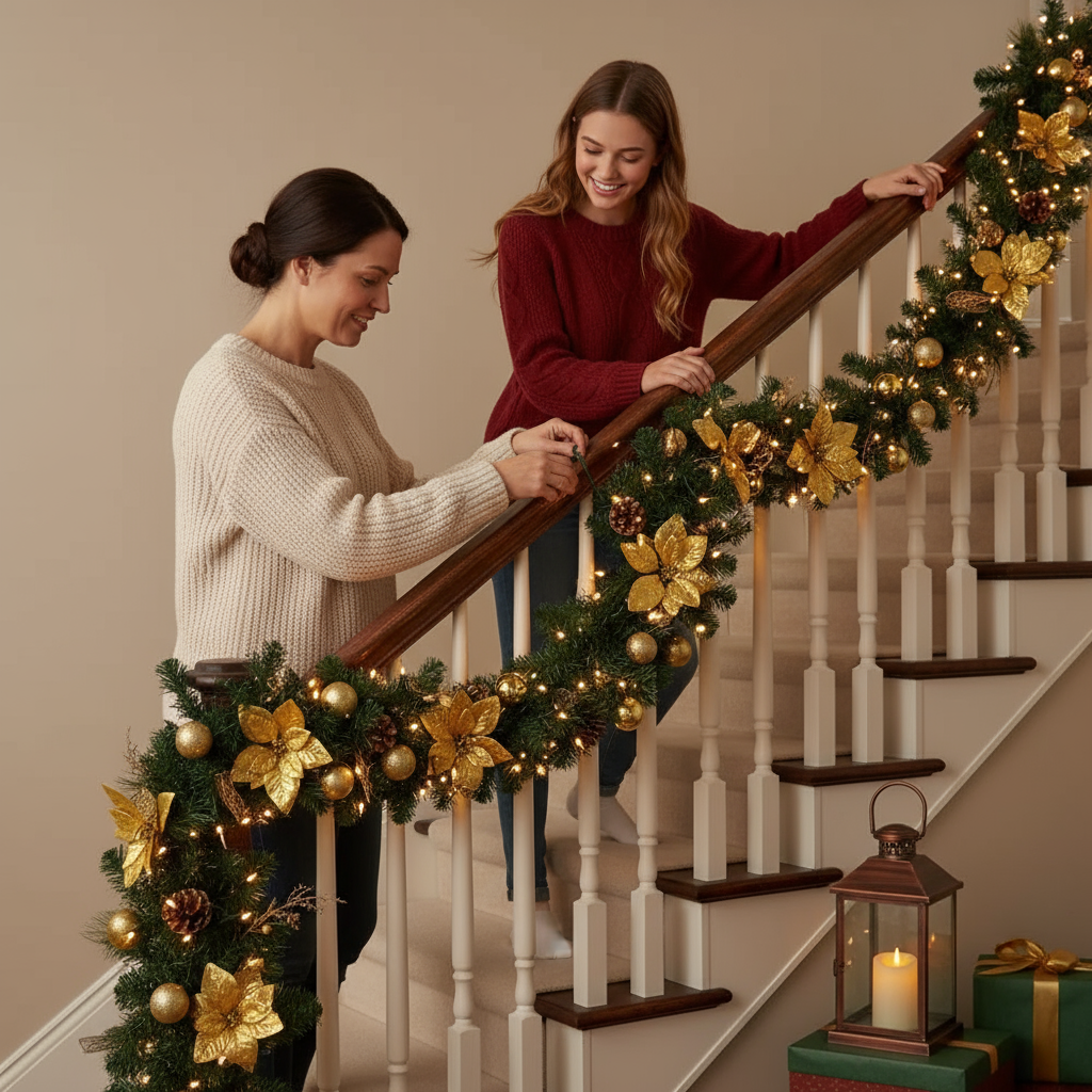 Christmas Garland with LED Lights Green 8.9' PVC