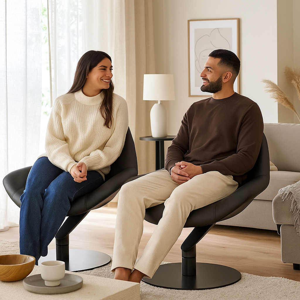 Modern Swivel Accent Chair – Black Polyurethane Upholstery & Steel Base | Living Room Seating | Trufairs