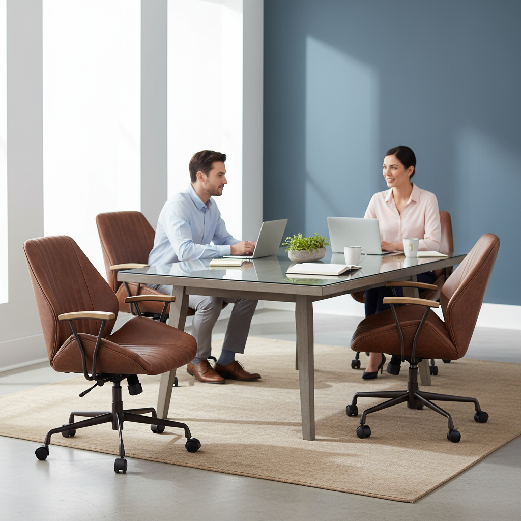 Brown Adjustable Swivel Leather Rolling Executive Office Chair