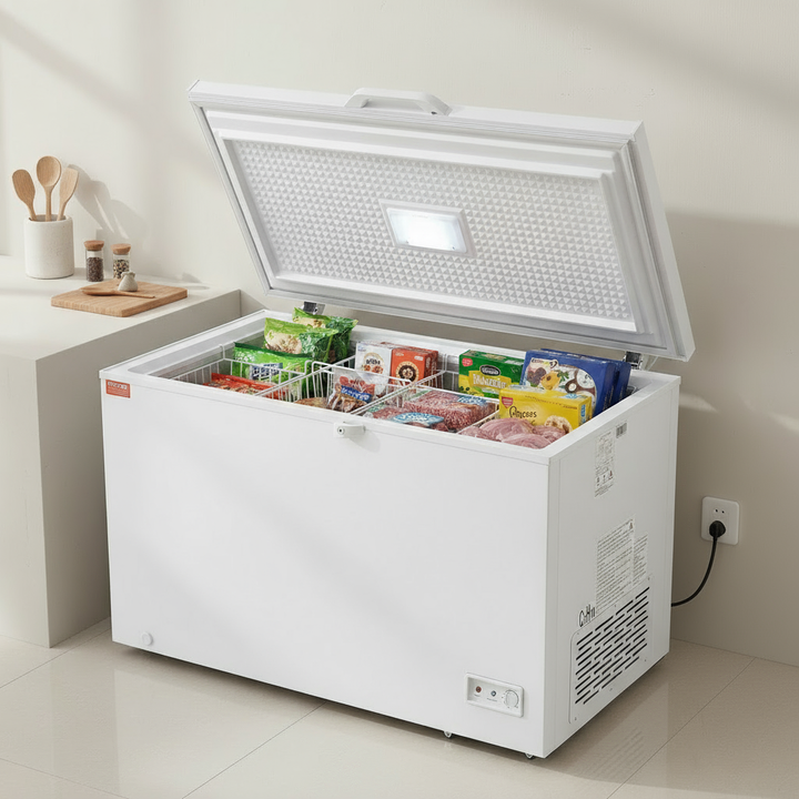 VEVOR Chest Freezer, 12.8 Cu.ft / 345 L Large Deep Freezer & 4 Removable Baskets, Freestanding Top Open Door Commercial Chest Freezers with Locking Lid, 7-Level Adjustable Temp, LED Lighting, 6 Wheels