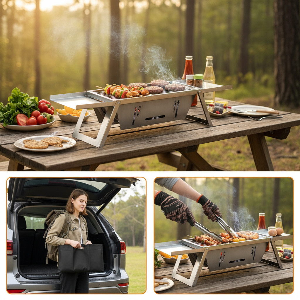 3 In 1 Foldable Charcoal Grill Fire Pit Slow Cooker 2-3 People Portable Camping Grill Stainless Steel BBQ Grill for Camping Tailgating Yard GPCT5452