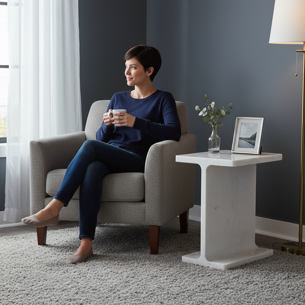 White Marble Cross I Beam Side Table