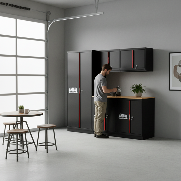 Professional Steel Filing Cabinet with Multiple Compartments - Heavy-Duty Office Storage Solution for File Archives & Document Organization (Black/Red)