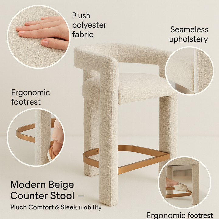 Modern Plush Counter Stool – Elegant Beige Comfort | Kitchen Island Seating | Trufairs