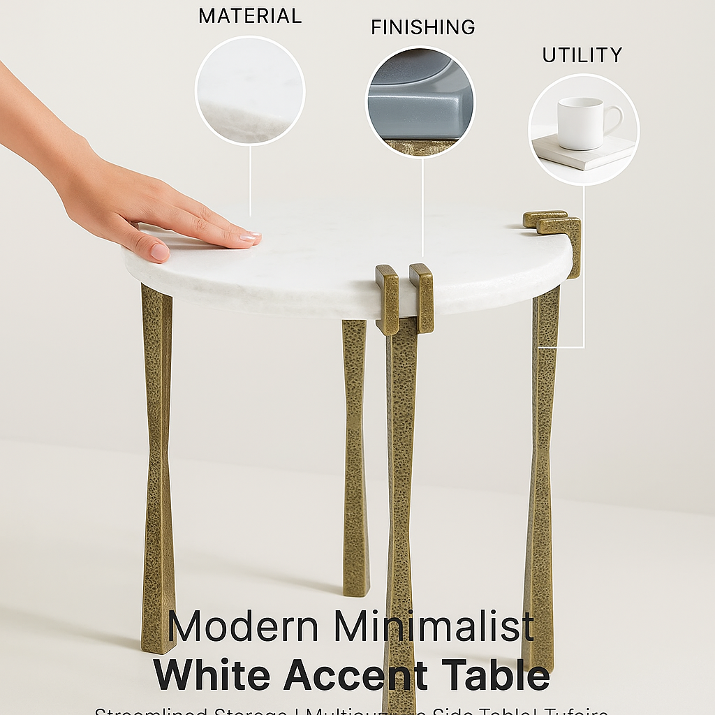 Minimalist Chic Side Table – Modern White Accent | Compact Living Room Table | Trufairs
