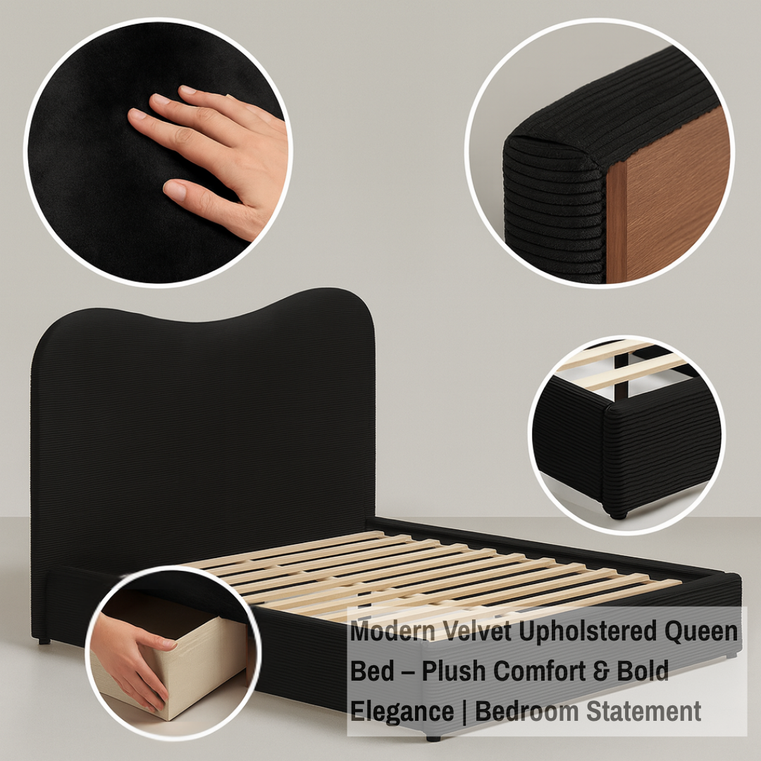 Velvet Noir Queen – Modern Upholstered Statement | Queen Bed Frame | Trufairs