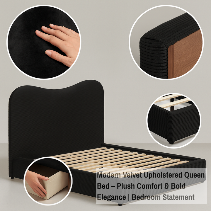 Velvet Noir Queen – Modern Upholstered Statement | Queen Bed Frame | Trufairs