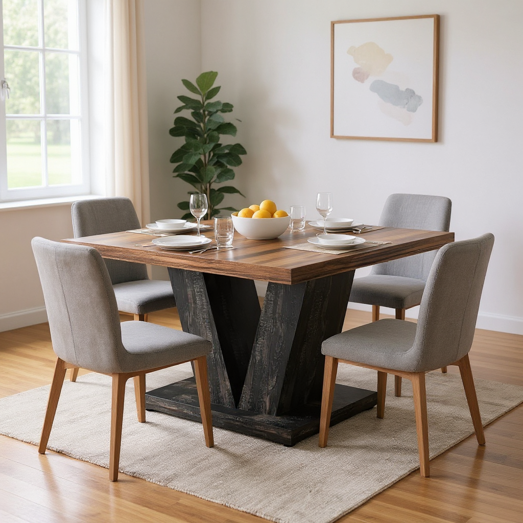 47-Inch Dining Table for 4, Black Kitchen Dinner Table with Heavy Duty Pedestal, Farmhouse Wooden Eating Table