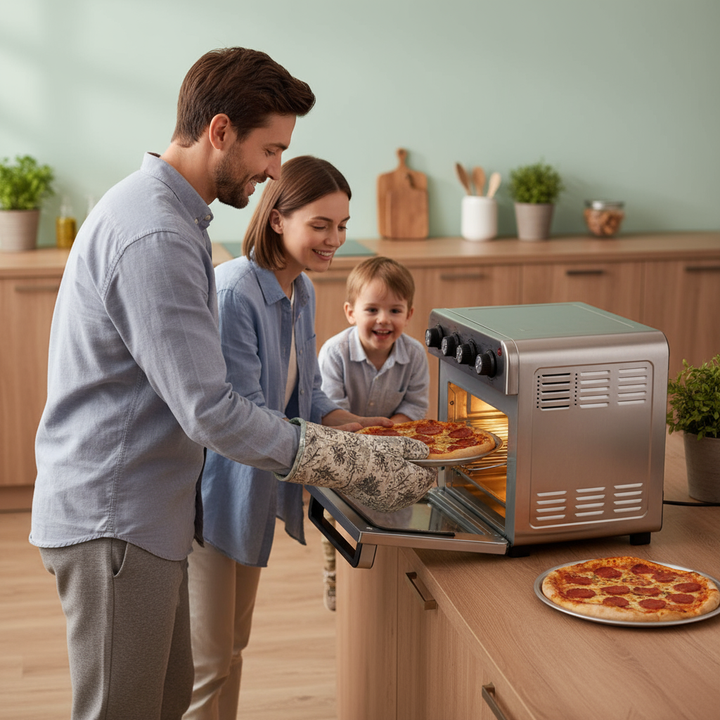 VEVOR 7-IN-1 Air Fryer Toaster Oven, 18L Convection Oven, 1700W Stainless Steel Toaster Ovens Countertop Combo with Grill, Pizza Pan, Gloves, 6 Slices Toast, 10-inch Pizza, Home and Commercial Use