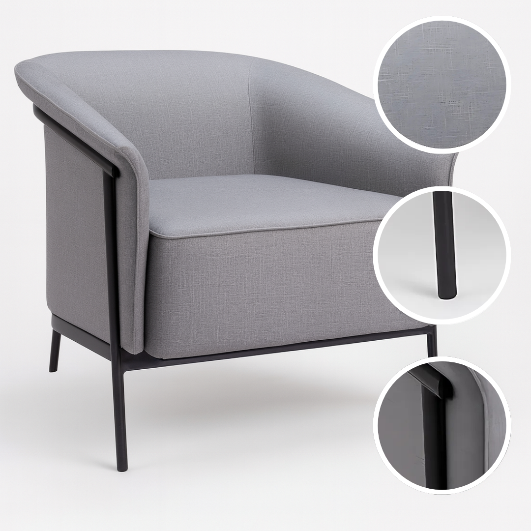 Slate Gray Performance Fabric Accent Chair – Painted Steel Frame | Modern Seating | Trufairs