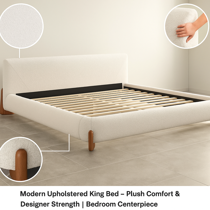 Ivory Upholstered King Bed – Contemporary Comfort Centerpiece | Bedroom Furniture | Trufairs