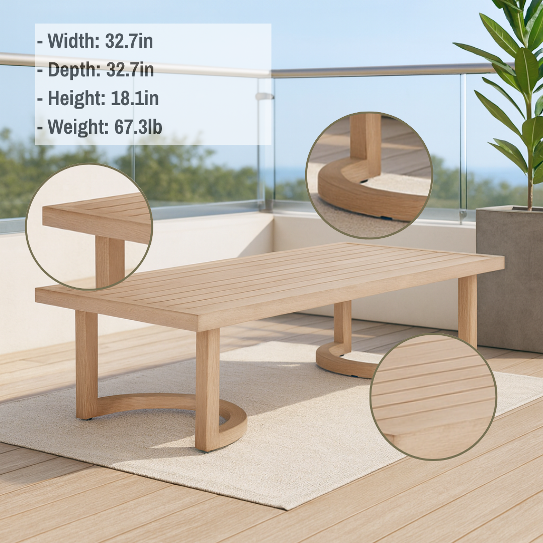 Modern Faux Wood Coffee Table – Brown Aluminum Versatility | Outdoor/Indoor Accent Table | Trufairs