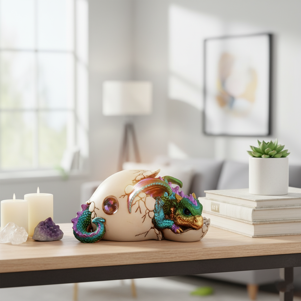 Colorful Dragon Baby Hatchling in Egg Figurine – 5.5" Resin Dragon Sculpture, Unique Mythical Gift for Collectors | Home & Office Fantasy Decor | Trufairs