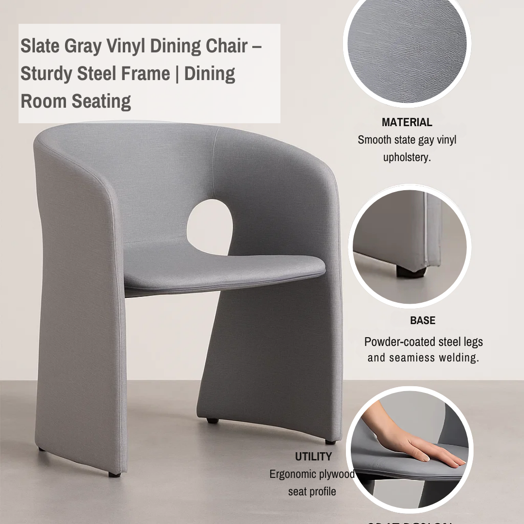 Slate Gray Vinyl Dining Chair – Sturdy Steel Frame | Dining Room Seating | Trufairs