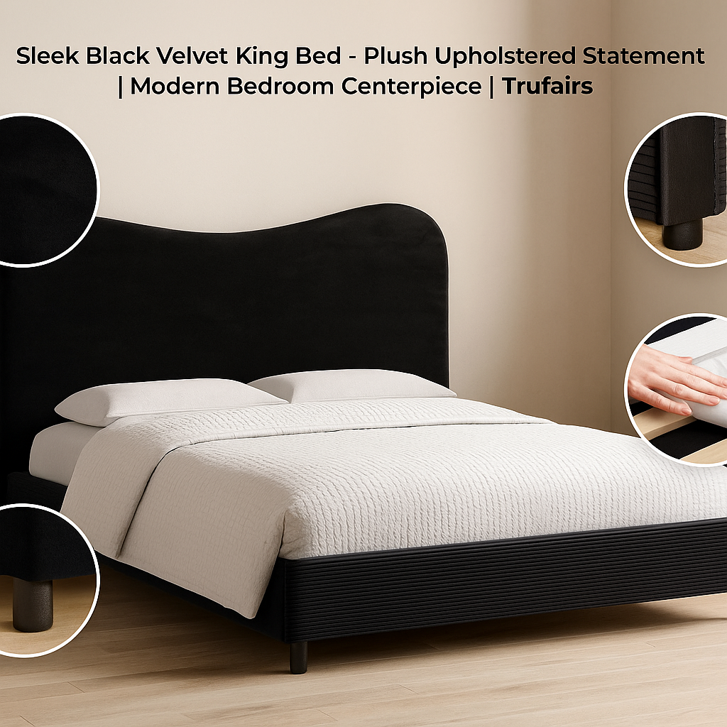 Velvet Luxe King Bed – Modern Black Statement | King Bed Frame | Trufairs
