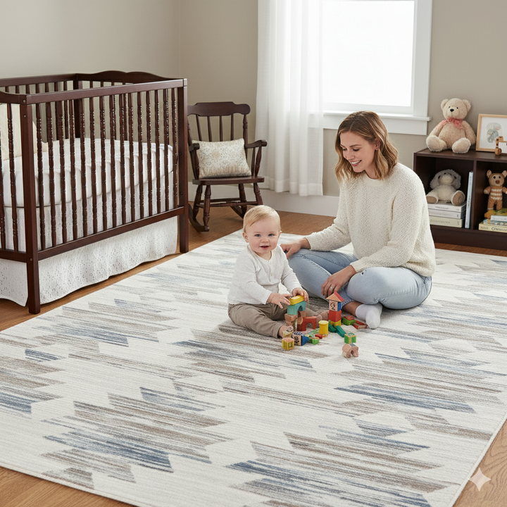 Eno Gamela Viscose Area Rug – Blue, Brown,  Ivory, Copper & Grey Accents for Highlights for Modern Interiors, Soft & Luxurious Feel Underfoot | Home Decor Rugs | Trufairs