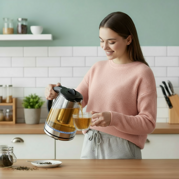Electric Kettle with Stainless Steel Removable Infuser: 2L Borosilicate Glass Electric Tea Kettle , 1500W Boiling Water Pot, Auto Shut Off, Boil-Dry Protection