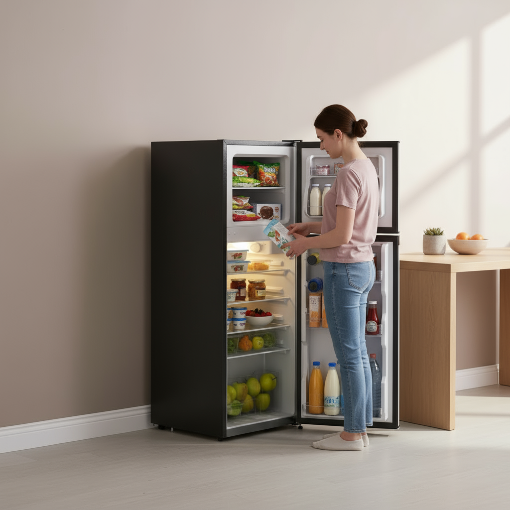 HOMCOM Small Fridge with Freezer, 4 Cu Ft Refrigerator with Reversible Doors, Black
