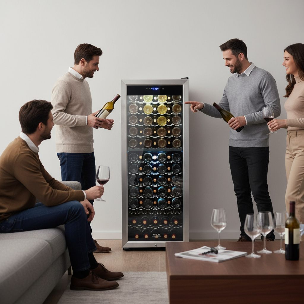 VEVOR 80-Bottle Wine Cooler Dual Zone Freestanding Refrigerator LED Light Lock