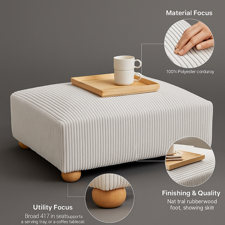 Corduroy Cube Ottoman – Plush White Seating | Modern Ottoman | Trufairs