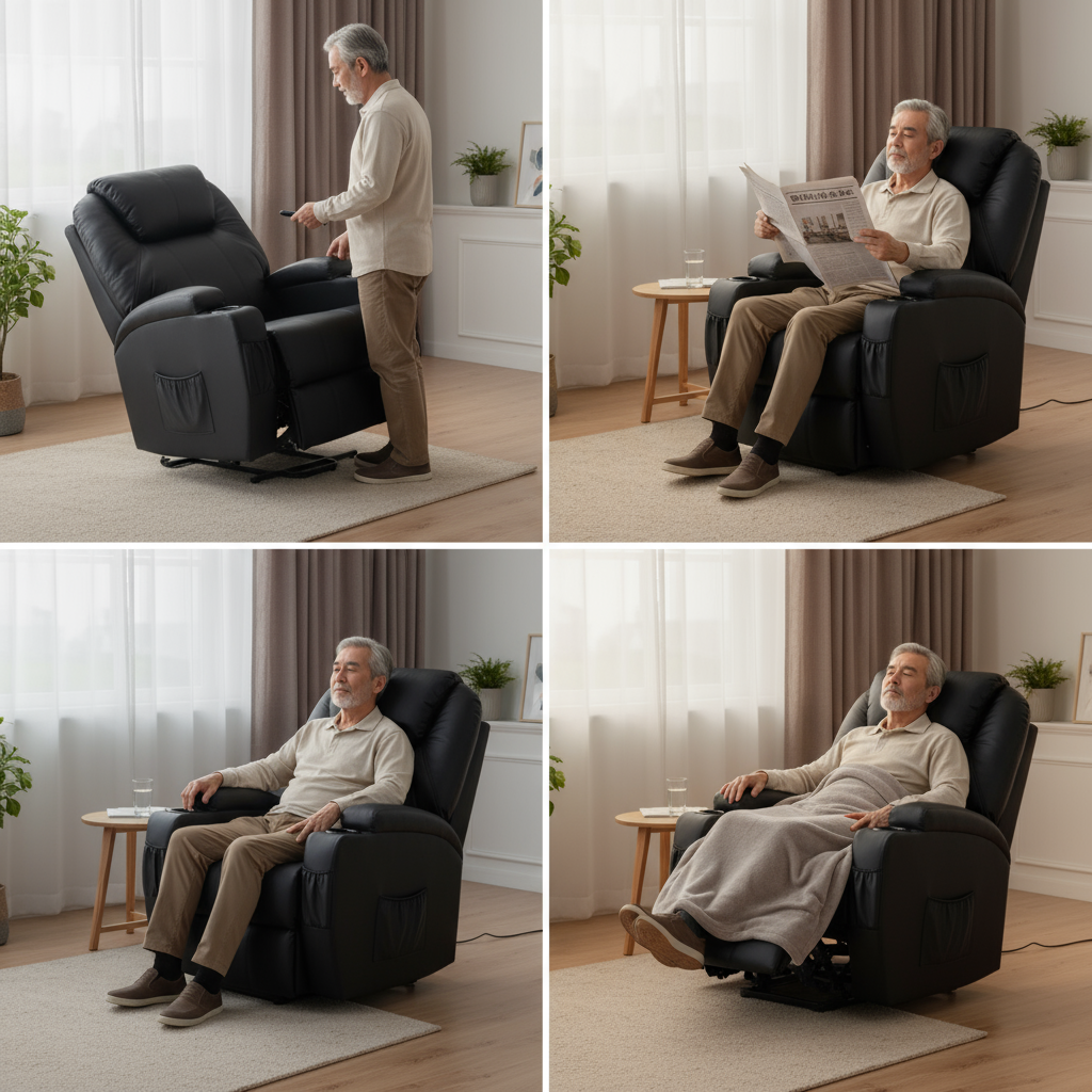 33" Black Power Heated Massage Lift Assist Recliner