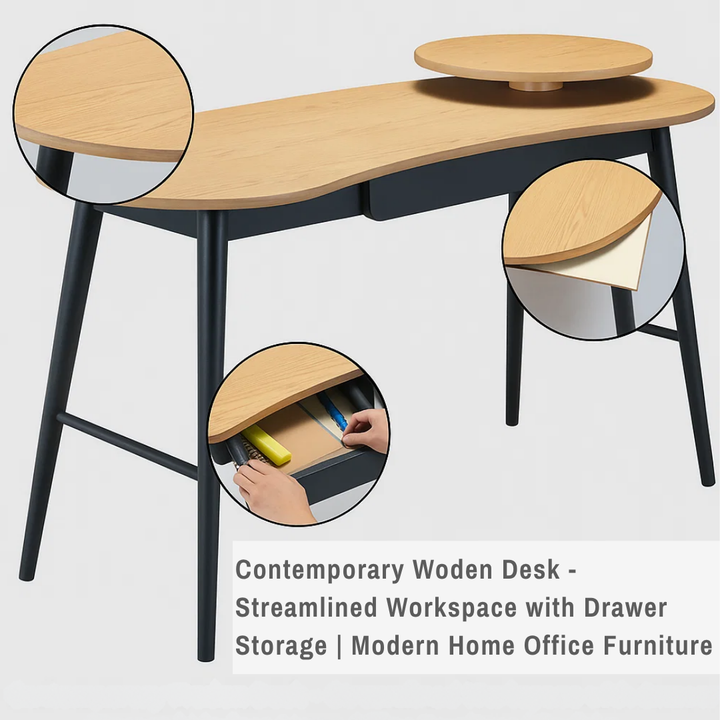 Contemporary Wooden Desk – Streamlined Workspace with Drawer Storage | Modern Home Office Furniture | Trufairs
