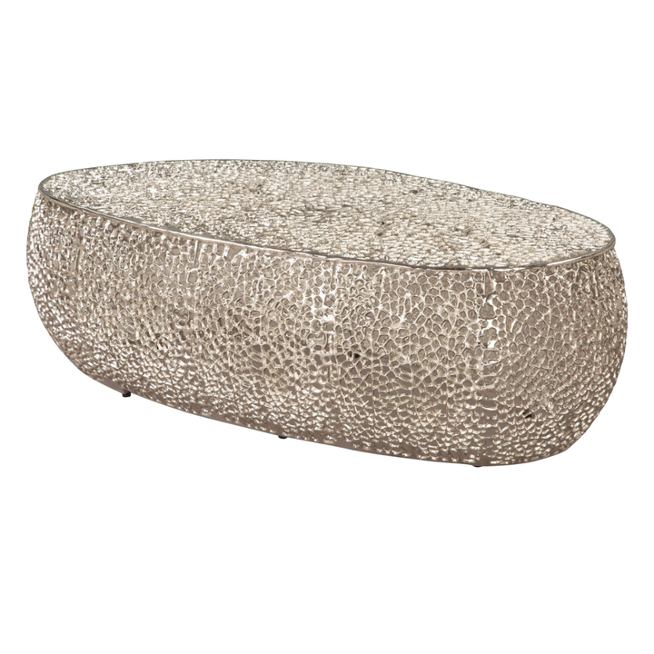 Sleek Silver Oval Coffee Table – Modern Metallic Centerpiece | Living Room Accent Table | Trufairs
